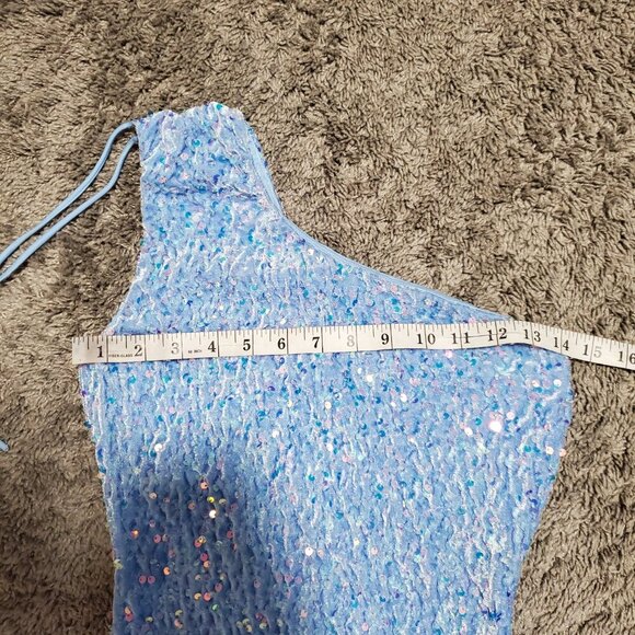 Lucy in the Sky Sequin Light Blue One Shoulder Dance Prom Maxi Dress - Small - Picture 4 of 7
